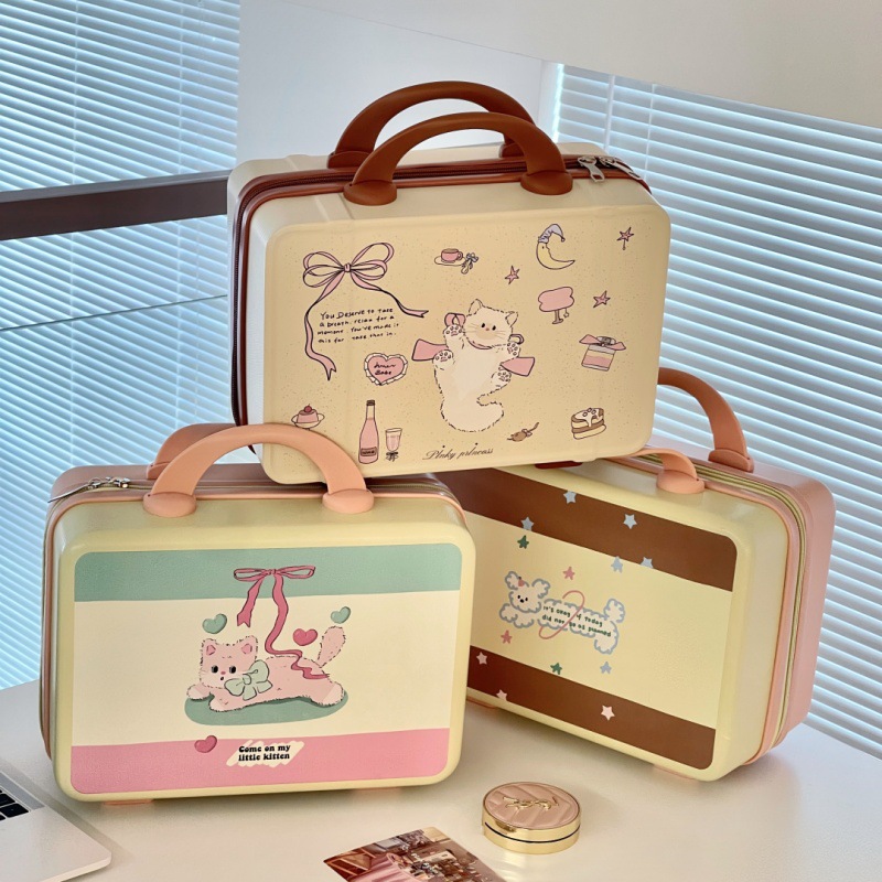 Pequeña maleta de maquillaje 14 pulgadas conveniente encantadora impresión maleta de viaje de chicas caja de almacenamiento de color