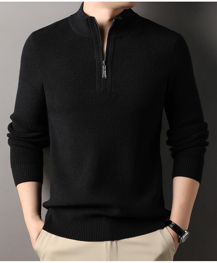 Nuevo hombre medio cremallera camiseta de base casual 2024 camiseta de punto de invierno hombre moda cálida suéter sólido