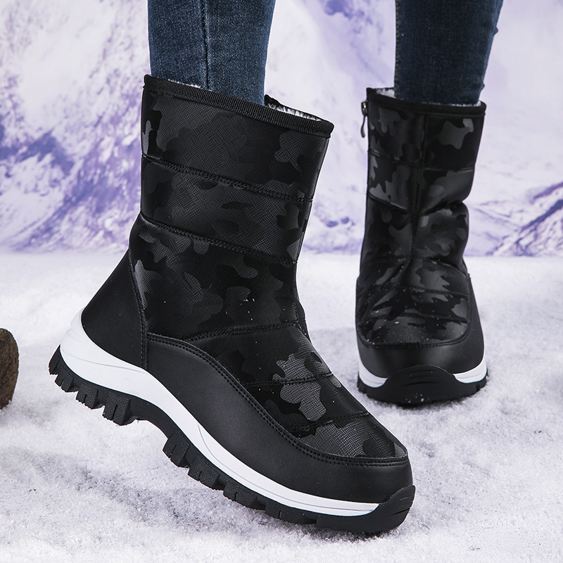 Botas de nieve al aire libre para mujeres más zapatos de algodón grueso de velcro de invierno 2024 nuevo tipo con cremallera de suela gruesa calentadora de algodón