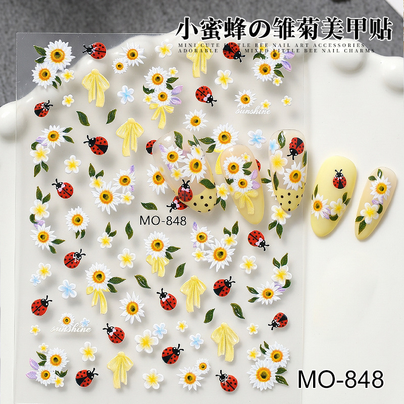 Wholesale 5D Embossed Bee Daisy Nail Stickers Sunflower Bow Ladybug Heart Flower Nail Stickers