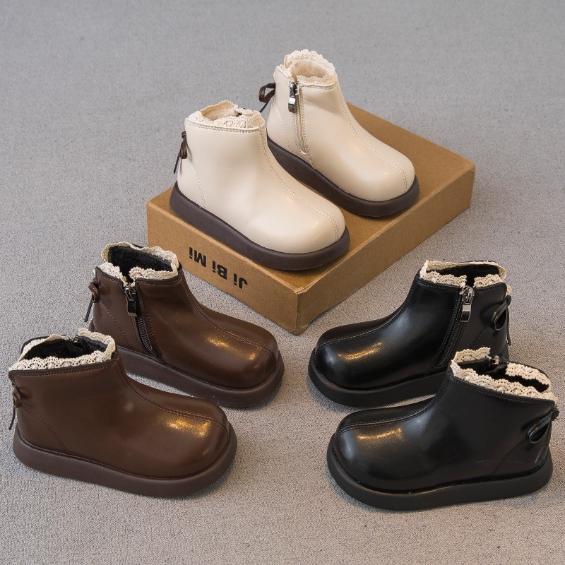 女童皮靴2025秋冬季新款加绒保暖二棉靴小童宝宝短靴儿童马丁靴