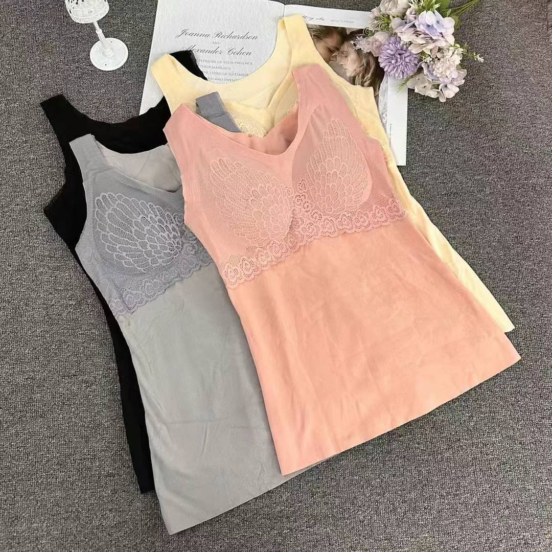 Nuevo chaleco de terciopelo de terciopelo caliente, super elástico, cómodo y cálido con almohadilla de pecho, camisa interior sin marcas gruesas