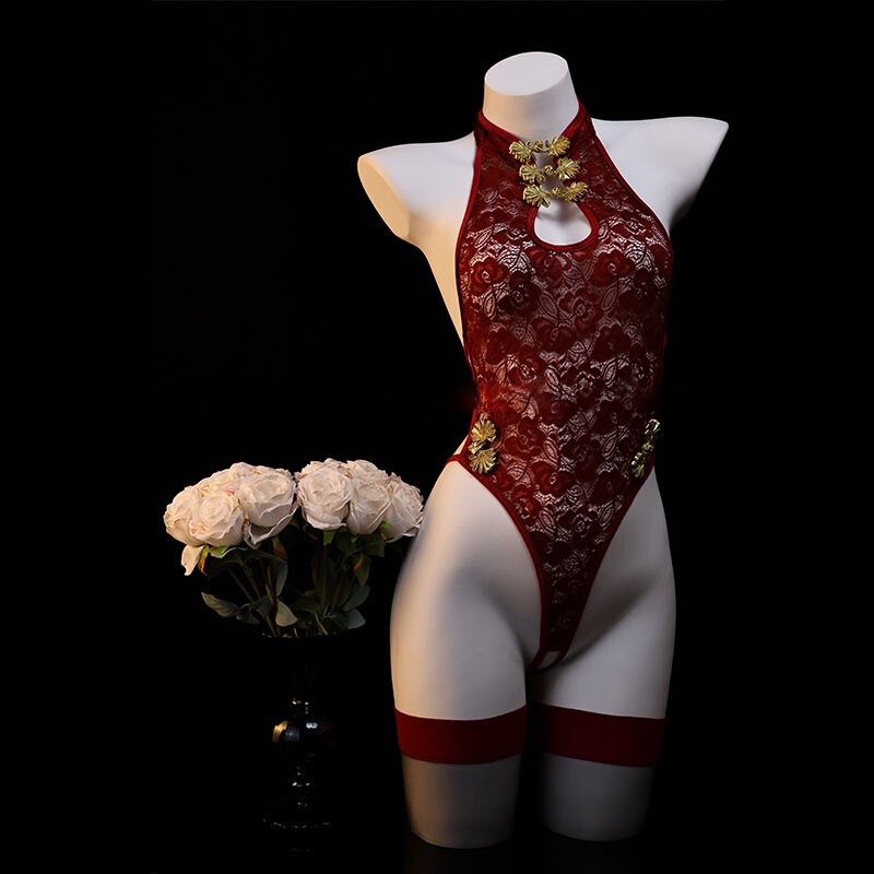 2026 Autumn New Vintage Style Lace Halter Neck Sleeveless High-Slit One-Piece Dress with Traditional Chinese Buttons 2026 Autumn New Vintage Style Lace Halter Neck Sleeveless High-Slit One-Piece Dress with Traditional Chinese Buttons