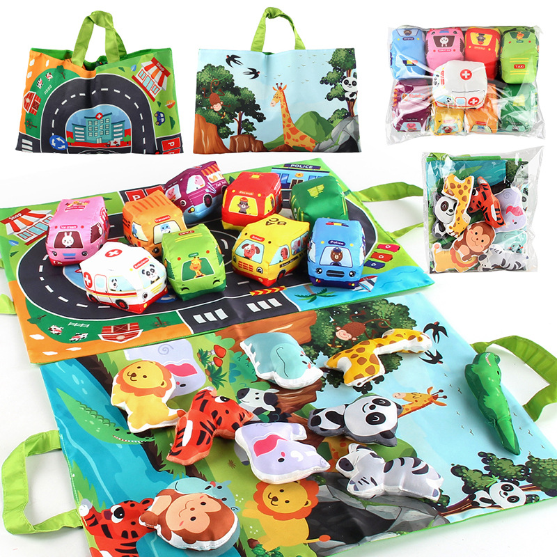 Source Manufacturer Baby Fabric Car Model with Storage Bag Carpet Baby Tear-Resistant Cloth Book Early Education Toys