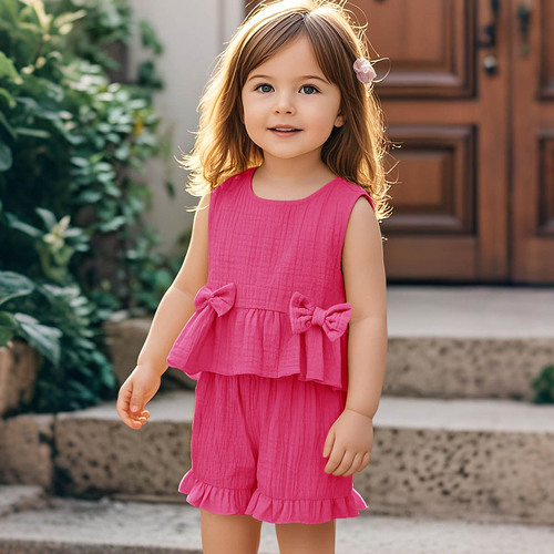 Summer Girls Sweet Set Cute Bow Cotton Tank Top Shorts Comfortable Soft Sleeveless Baby