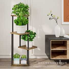 跨境铁木艺多层花架置物架多功能绿萝花盆架室内多层落地置物架