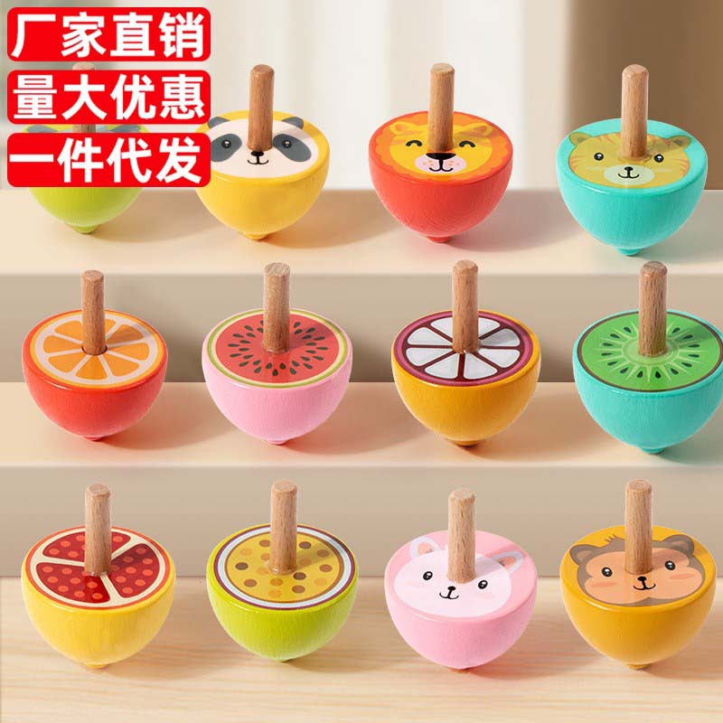 Juguetes transfronterizos de madera giratoria manual giroscopio de color jardín de infantes tradicional nostálgico pequeño giroscopio juguetes de mesa