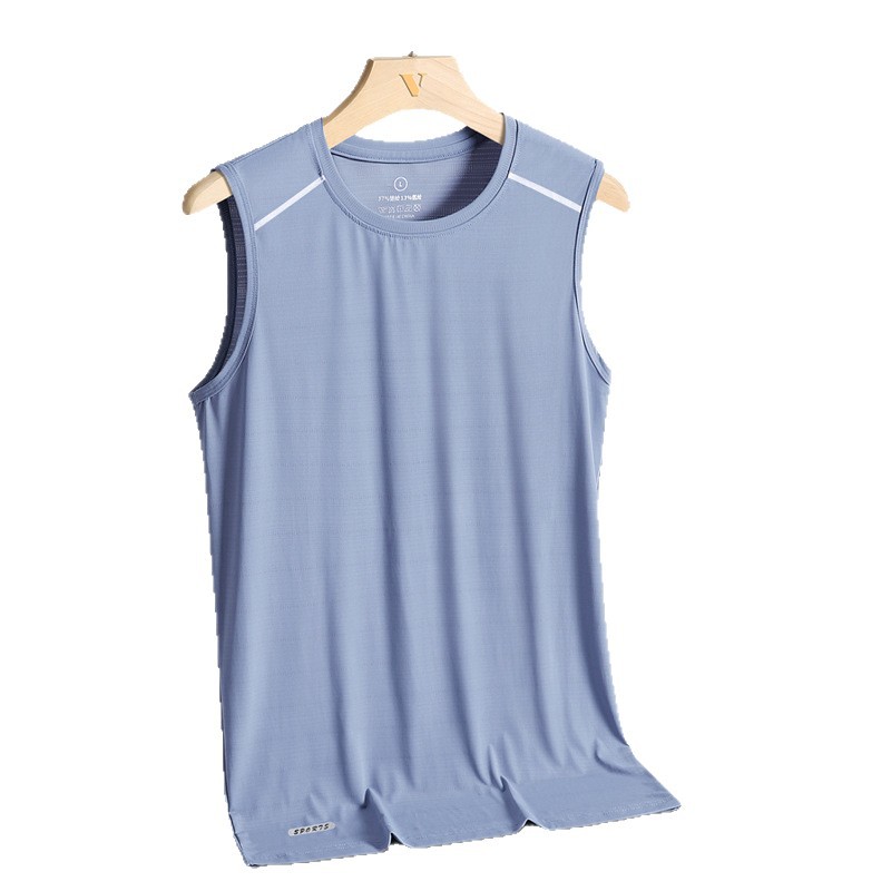Chaleco de seda de hielo para hombre de verano delgado hombre gordo gran camiseta deportiva de fitness suelta camiseta sin mangas rápidamente secado camiseta base