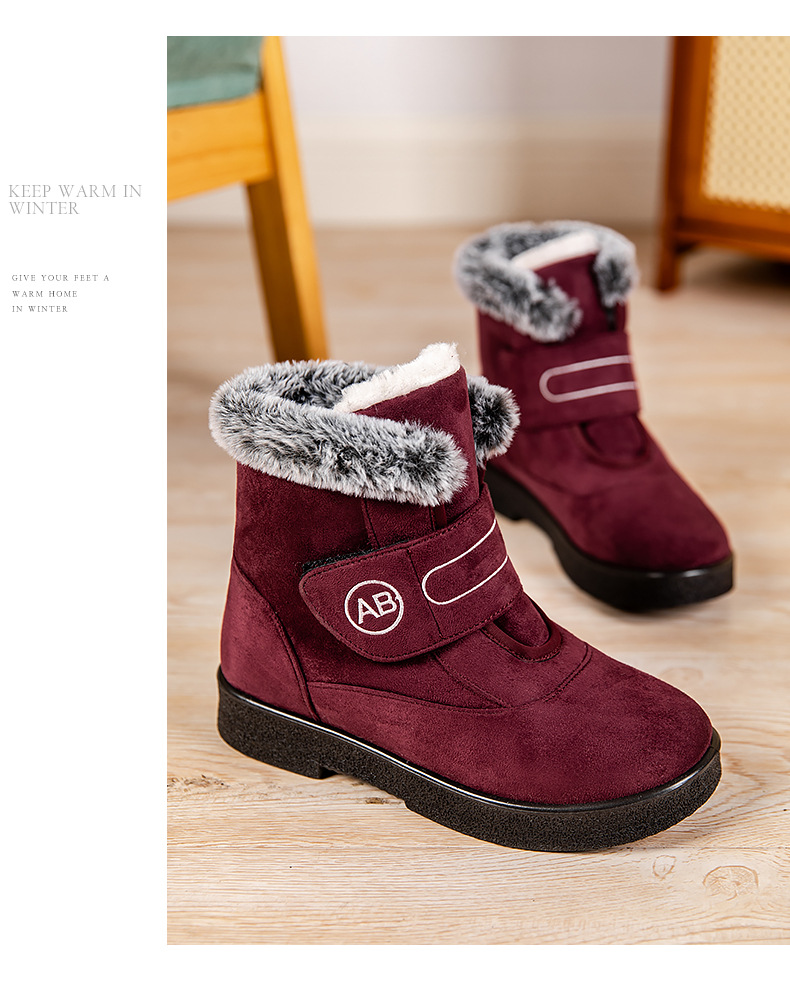 Snow boots slip-on Velcro casual short boots Warm cotton shoes large size and thick_voghion.com