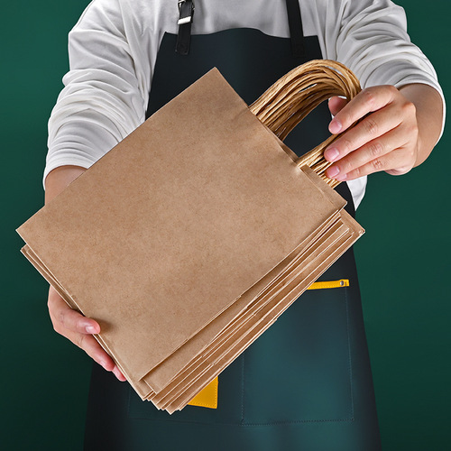 Kraft paper bag disposable takeaway milk tea packaging bag red and white gift gift box clothing portable paper bag