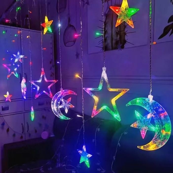 Led太陽エネルギー星月カーテンライトクリスマスライト屋外庭キャンプ満天星装飾雰囲気ランプ