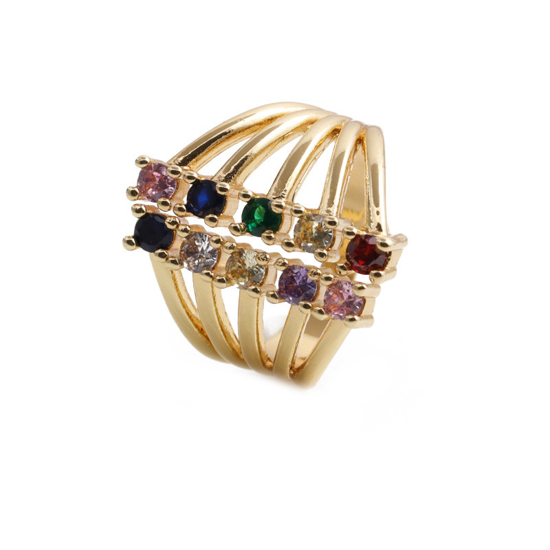 Korean Multi-color Geometric Copper Inlaid Zircon Ring Wholesale display picture 10