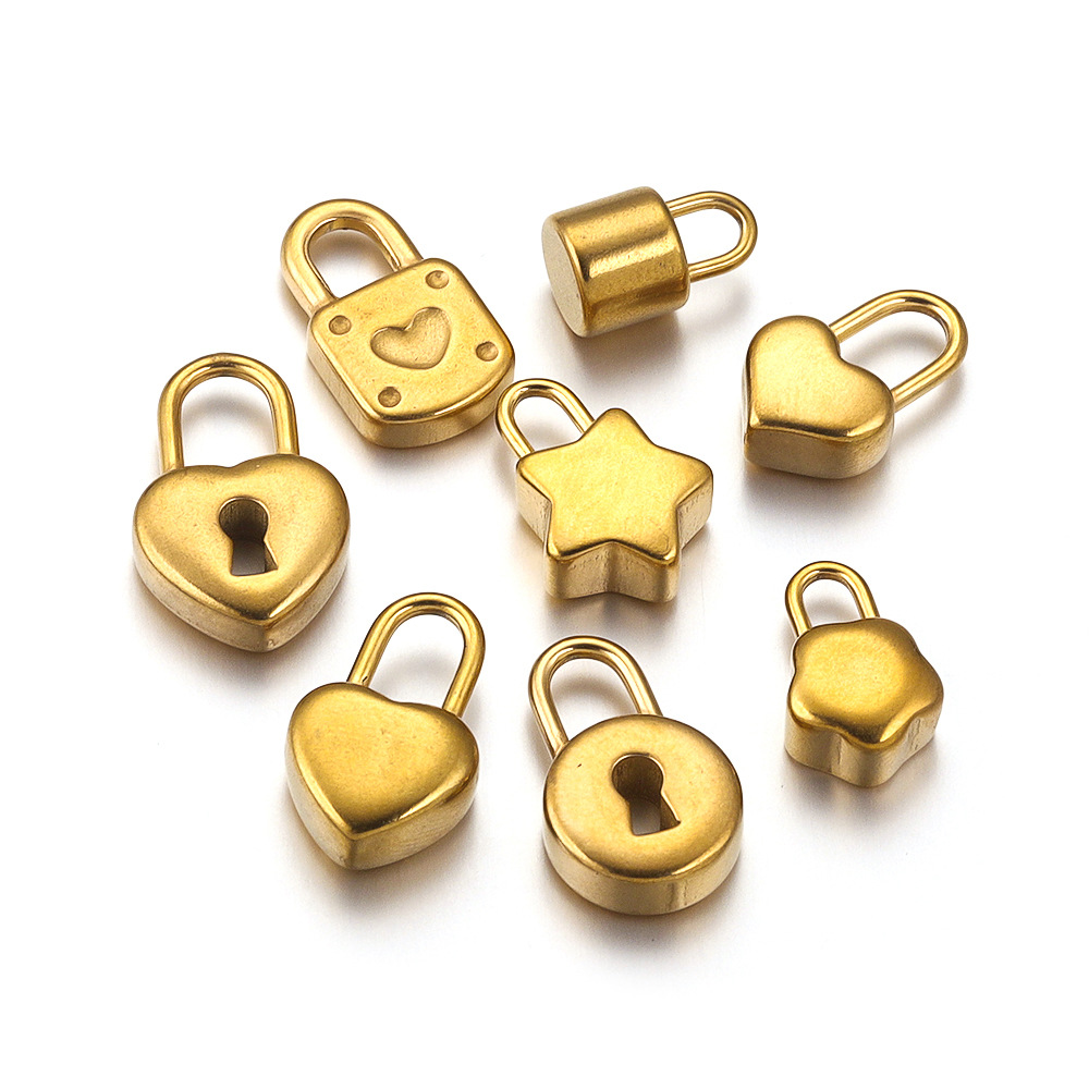 304 Stainless Steel Material 5 PCS/Package 11 * 17mm 13*20.5mm 8*12.5mm 304 Stainless Steel PVD Coated Real Gold Plated Star Key Lock Pendant DIY Jewelry Accessories