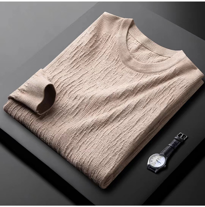 Men's Clothing Light Luxury Round Neck Sweater Men's Autumn And Winter New Light Business Slim High End Jacquard Bottoming Sweater Men's Wholesale_voghion.com
