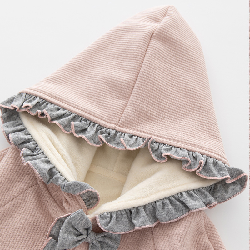 子供の冬の長い防風マント暖かく厚みのあるファッショナブルな女の子の子供服ベビーコートフード付きマント|undefined