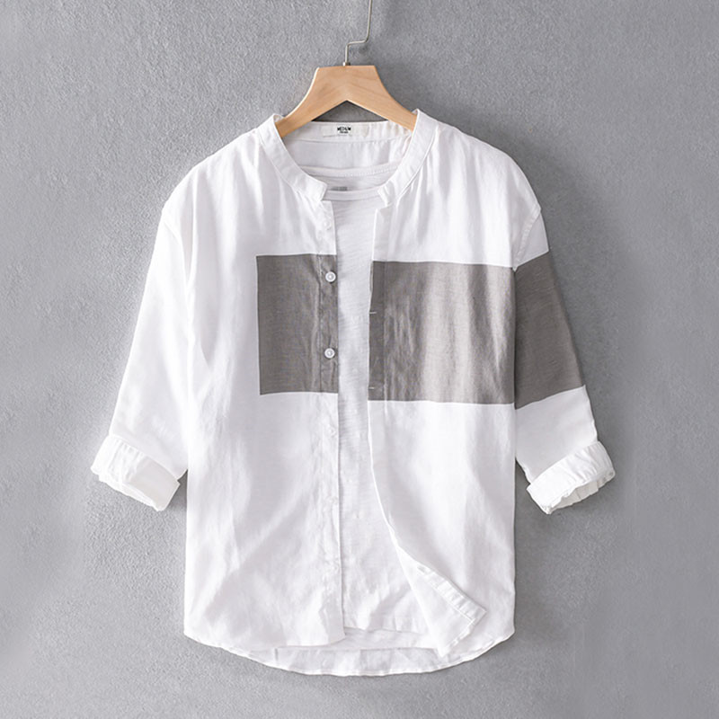 Summer thin Japanese retro shirt with a round collar hip-hop style
