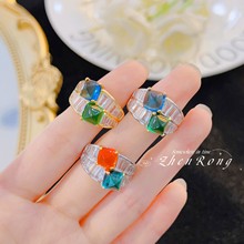 ��ʽ�͹��p��ʯײɫ��ָ������vintage�йŻ�ڽ�ָŮ���Sֱ�N