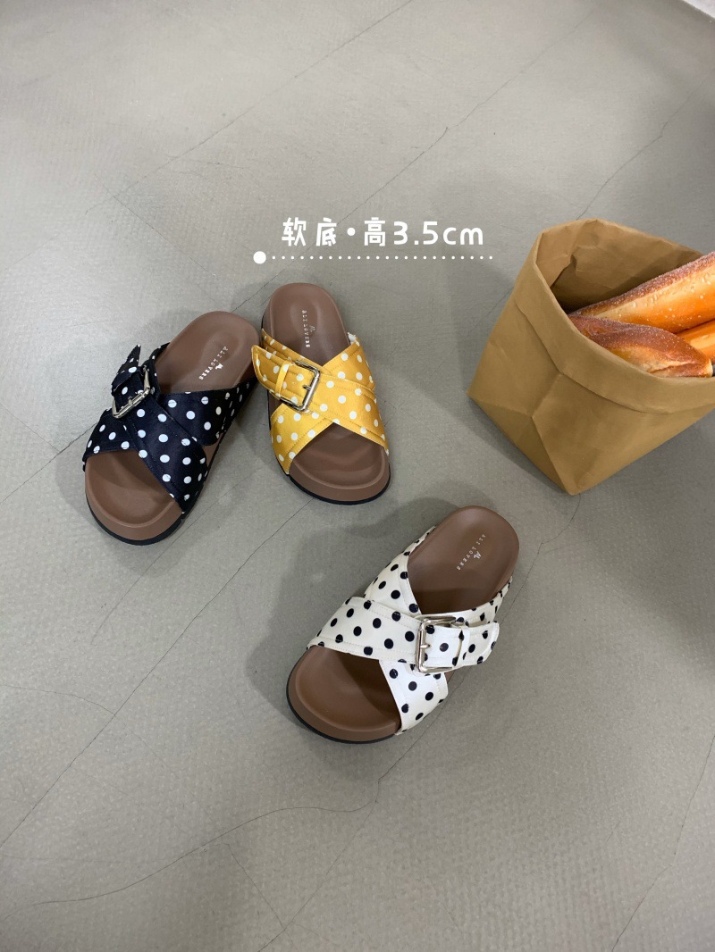 Women's Slip-on Slippers With White Polka Dot Pattern For Summer_voghion.com
