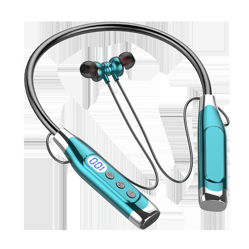 新型の無線のbluetoothのイヤホンは首の式のデジタル表示の重低音のゲームのk歌の運動のイヤホンを掛けて耳の式の大きい電池に入ります。|undefined