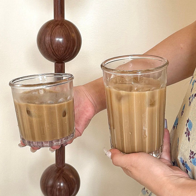 Retro Striped Glass Cup, Trendy Instagram-Style American Latte Cold Brew Coffee Cup, Juice Cup, Household Drinking Cup