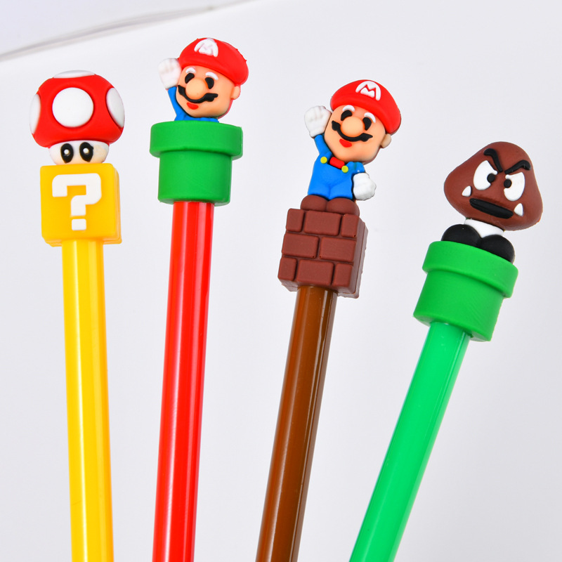 Bolígrafo de Gel de Mario Bros, Papelería para Estudiantes, Premio, Bolígrafo de Carbón Negro, Punta de Aguja de 0.5, Bolígrafo de Agua, Papelería de Dibujos Animados