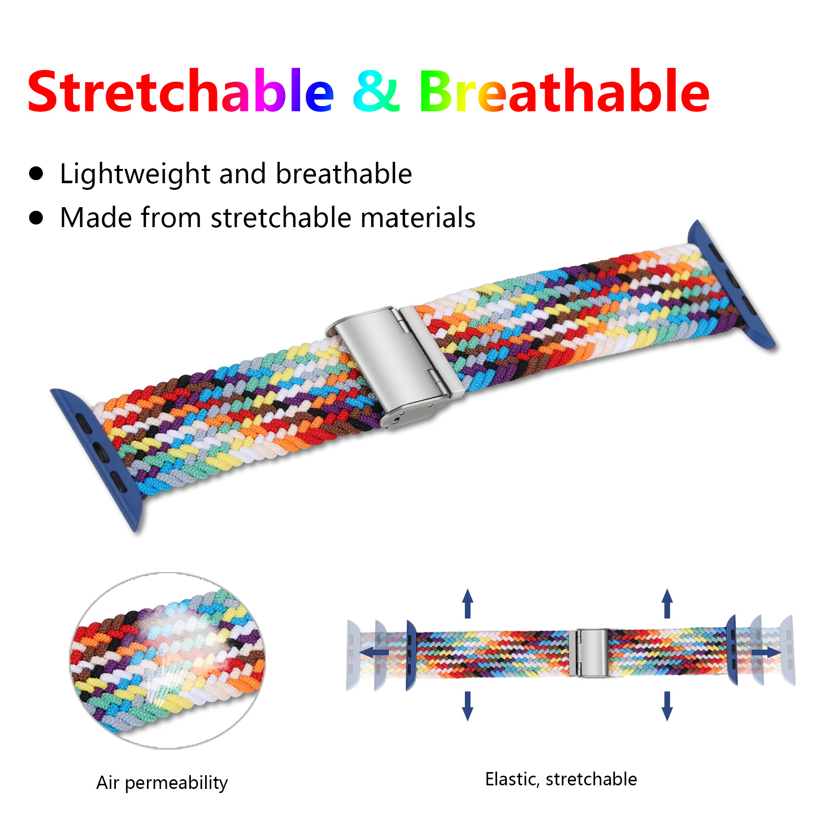 Mode Coloré Tissé Nylon Réglable Boucle En Plastique Tête  Montre Bracelet Iwatch Bracelet display picture 4