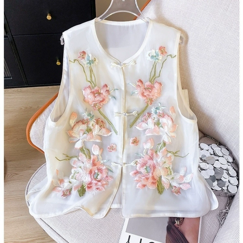 2025 Китайский стиль тяжелая вышивка жилет сзади легкий ретро осенний жилет новый китайский стиль