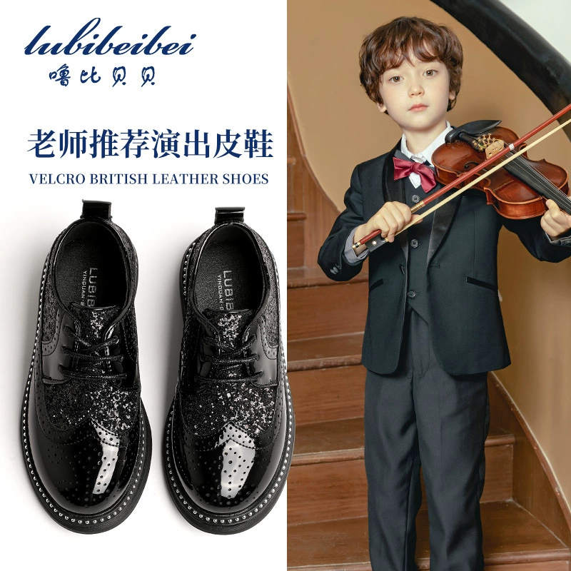 Кожаная обувь для мальчиков Черная обувь для выступлений в британском стиле на мягкой подошве, весна-осень 2022, новая кожаная обувь для больших детей