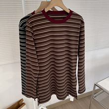 博主推荐  慕斯条纹打底！chao软糯磨条纹毛长袖打底衫女秋冬上衣