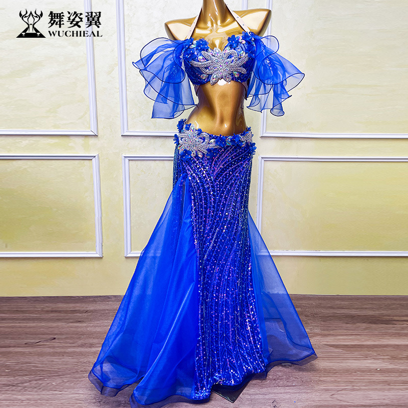 Dance Wing Belly Dance Royal Blue Performance Costume Women's 2025 New Suit Wzy189