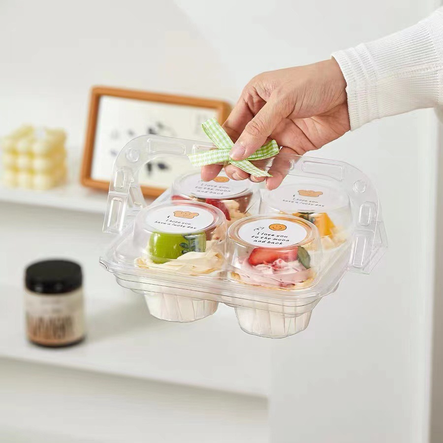 Paper cup cake packaging tray 4 pieces cream cup tart carrying transparent box dessert baking packing box