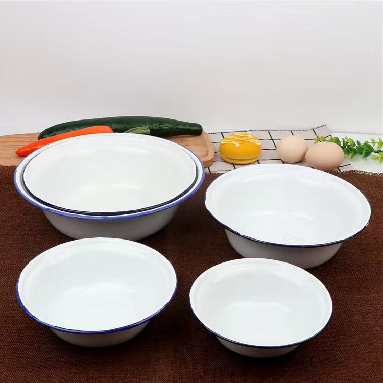 搪瓷碗红色平边盆复古汤盆饭盆餐厅用浅盆面碗市井火锅串串蒸菜碗|undefined