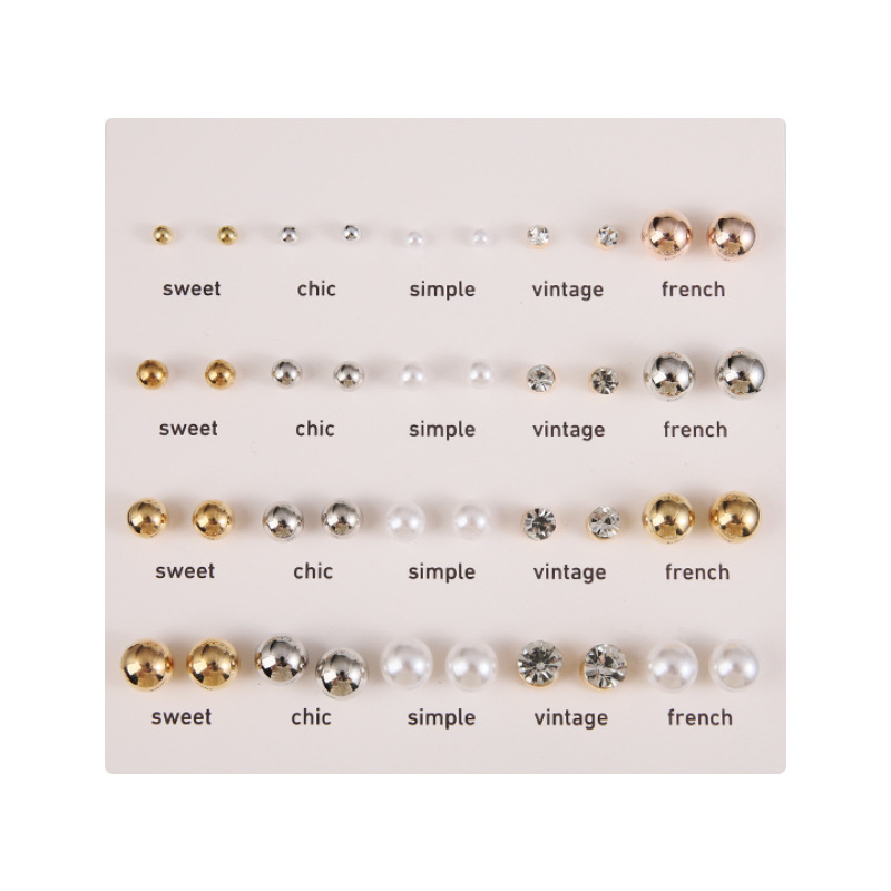 Fashion Round Imitation Pearl Alloy Plating Inlay Artificial Diamond Womenu0027S Ear Studs 1 Set