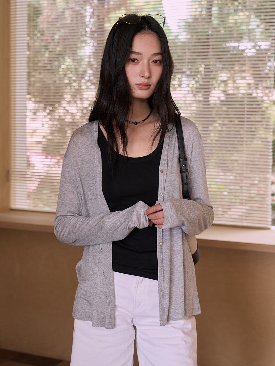 春夏天丝莫代尔开衫女蚕丝羊毛韩系亲肤针织衫轻薄纽扣长袖上衣