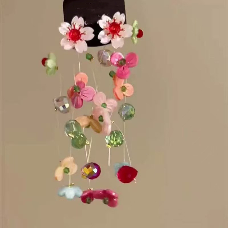 Pendientes de flores de color dopamina Pendientes dulces y frescos de primavera y verano Pendientes pequeños y elegantes de alta gama para mujer