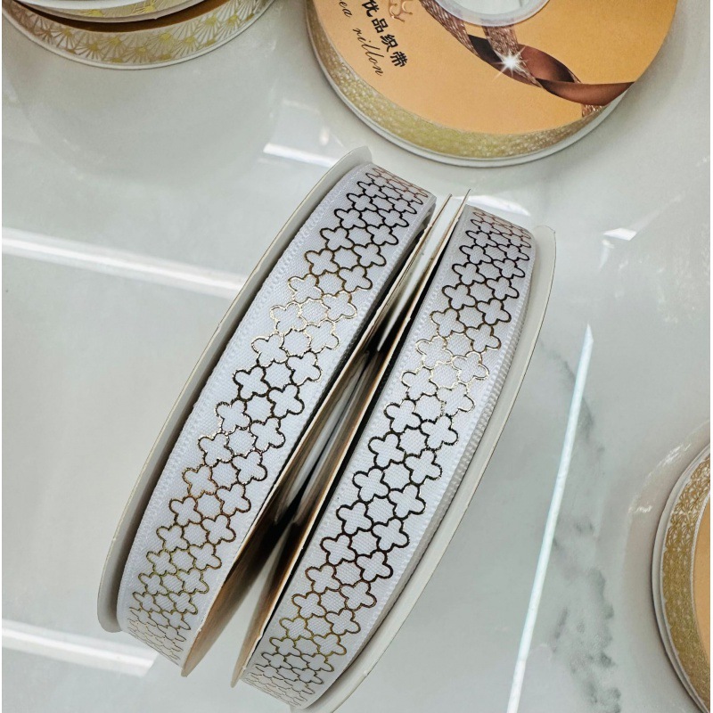 Bar brazo DIY cinta termoestable estampado poliéster cinta de regalo caja de regalo decoración 1.5cm de ancho estampado blanco