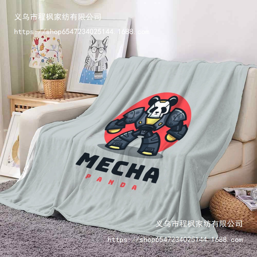 卡通熊猫头像跨境250克双面法兰绒毛毯单面印花 超柔睡毯礼品毯子
