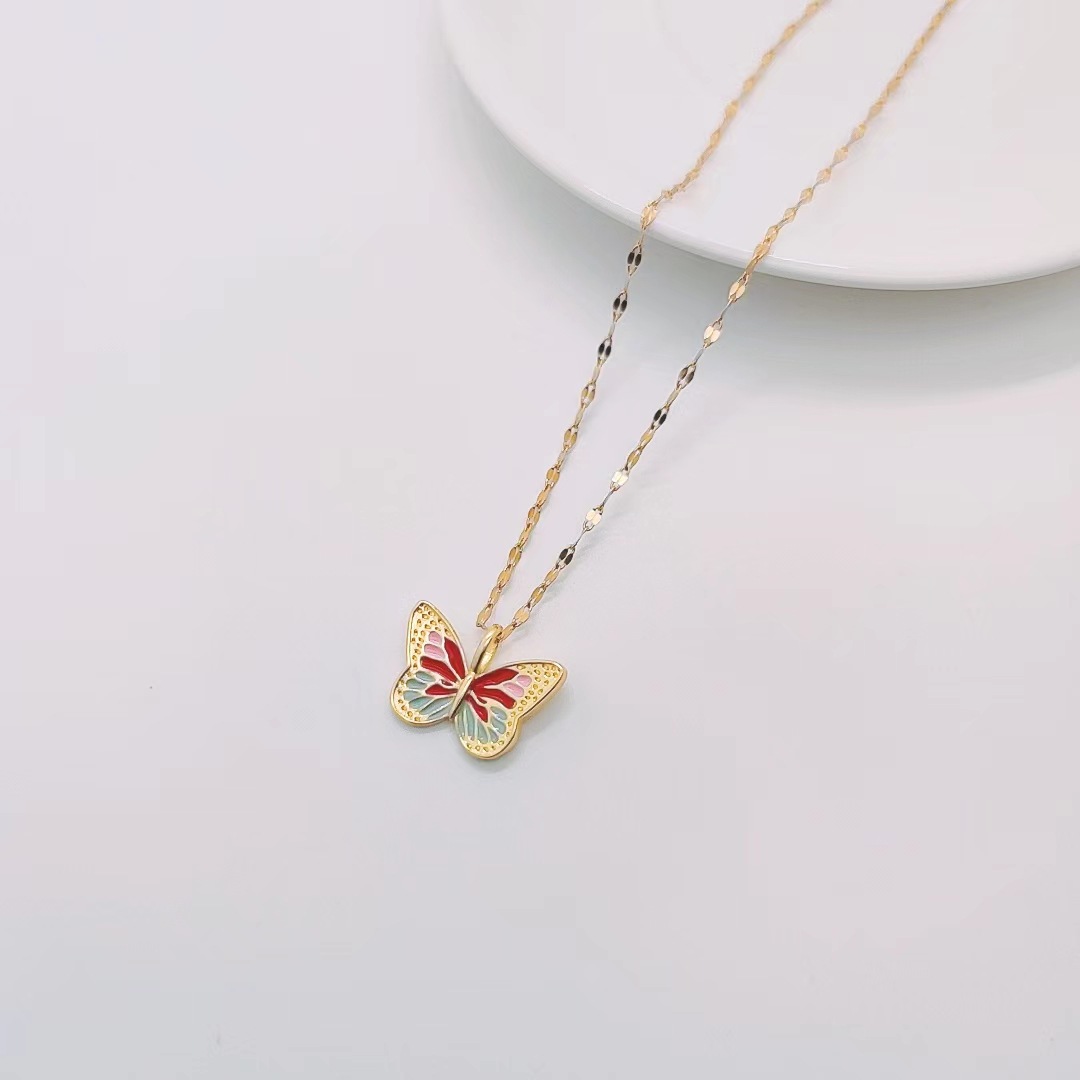 Pastoral Butterfly Titanium Steel Pendant Necklace Plating Stainless Steel Necklaces 1 Piece