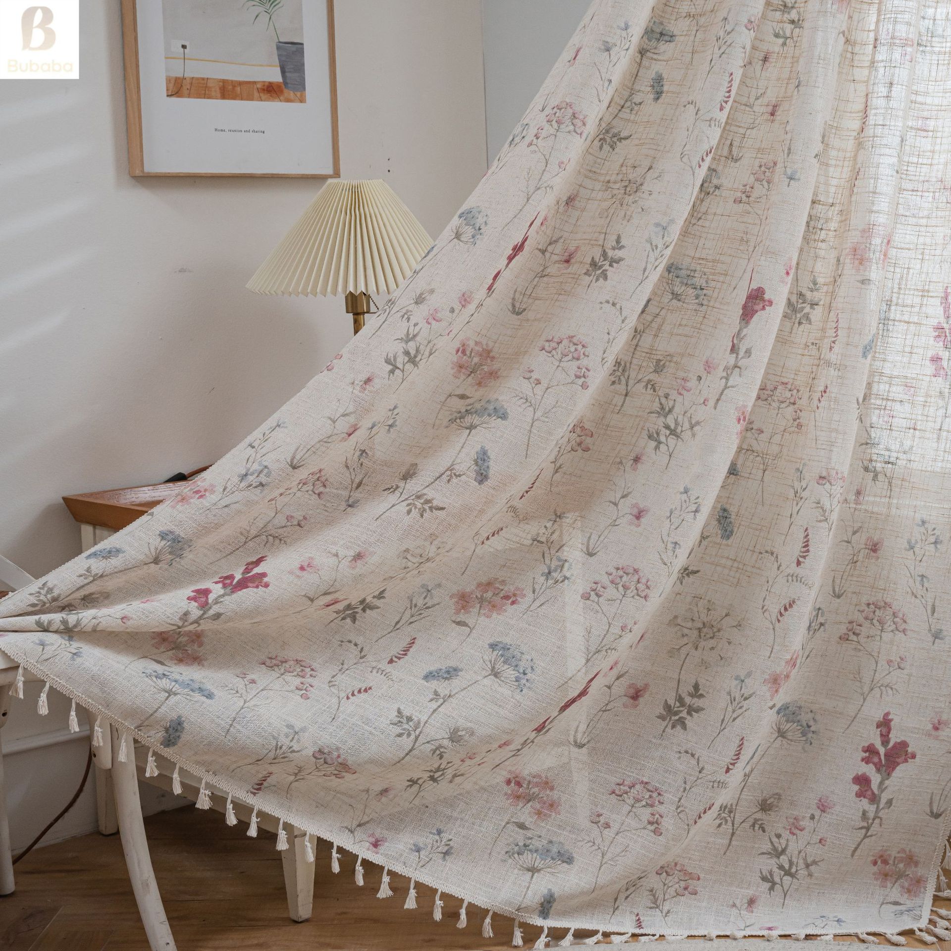 Bubaba Amerikanische Vorhänge Blumenmuster Leinenoptik Schlafzimmer_voghion.com