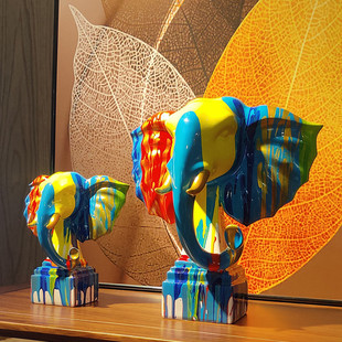 Modern Abstract Art Color-Dyed Elephant Creative Ornaments to Attract Wealth, Home Living Room, Entrance Wine Cabinet, Light Luxury Soft Decorations