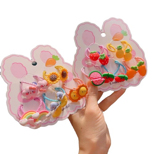 5 pairs of glow-in-the-dark children's rubber bands that won't hurt your hair, cute baby fruit cartoon hair ties, girls' hair accessories set