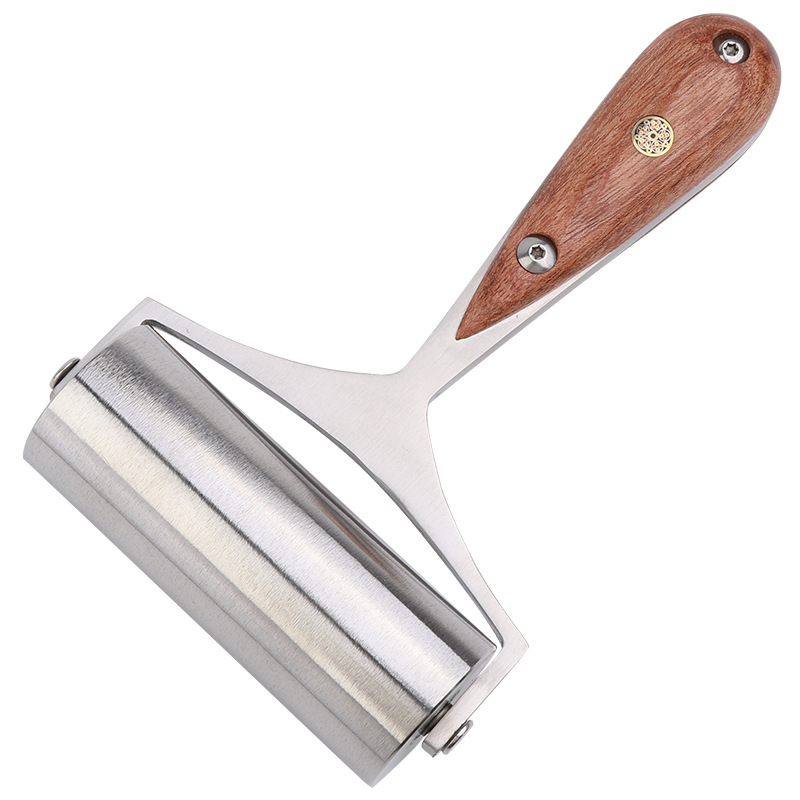 Rodillo de cuero de palisandro rodillo de rueda de empuje DIY herramienta de cuero hecha a mano herramienta de prensado de la piel Borde de cuero presionando rodillo de hierro