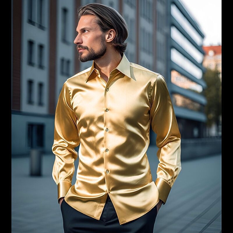2026 Spring and Autumn Men's Fashion Amazon Men's Satin Nightclub Style Solid Color Shiny Trendy Long Sleeve Shirt for Men 2026 Spring and Autumn Men's Fashion Amazon Men's Satin Nightclub Style Solid Color Shiny Trendy Long Sleeve Shirt for Men