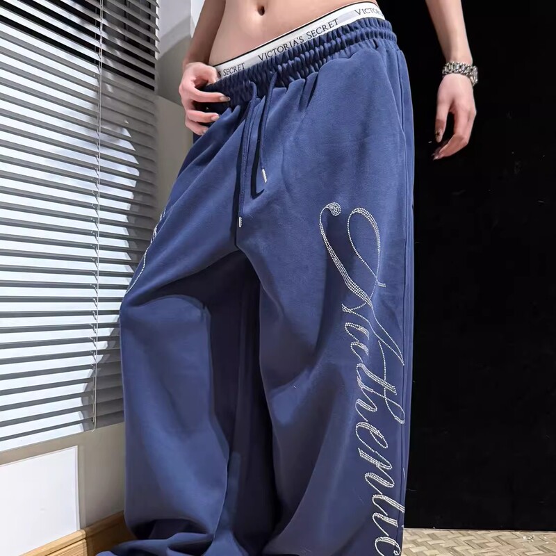 American-Style Lettered Rhinestone Loose Wide-Leg Casual Pants for Men and Women, Jazz Hip-Hop Dance Floor-Length Straight Pants American-Style Lettered Rhinestone Loose Wide-Leg Casual Pants for Men and Women, Jazz Hip-Hop Dance Floor-Length Straight Pants