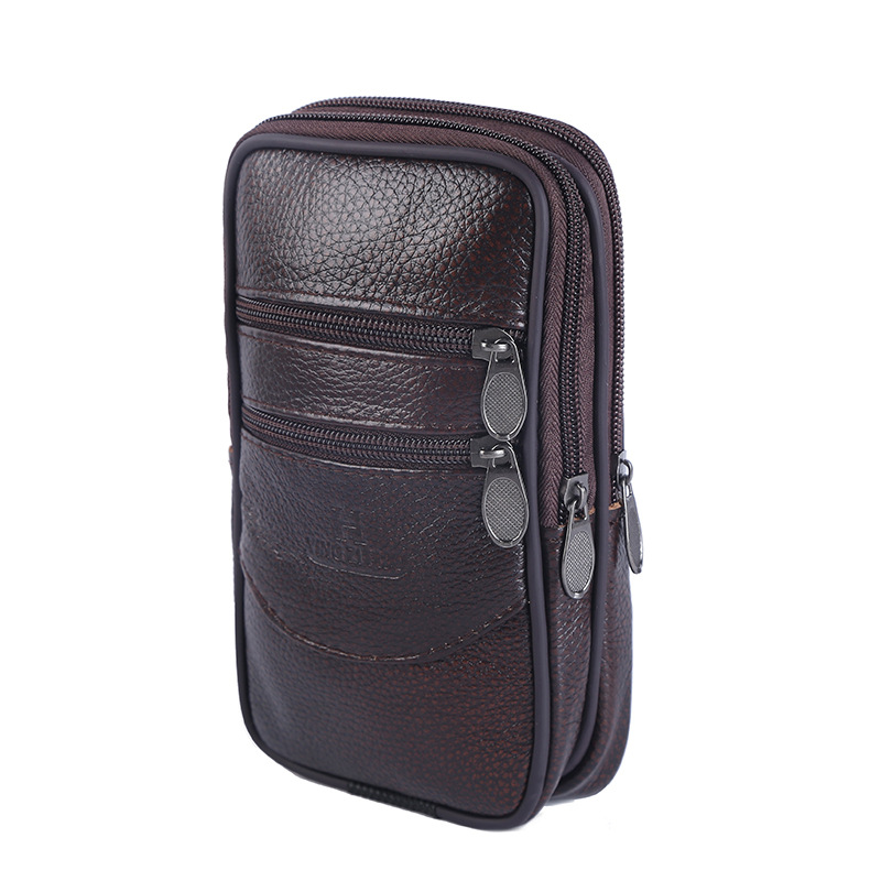 New Men's Waist Bag, Belt-Worn Phone Pouch, Vertical Style, Multifunctional Cowhide Coin Purse, Wholesale Supply