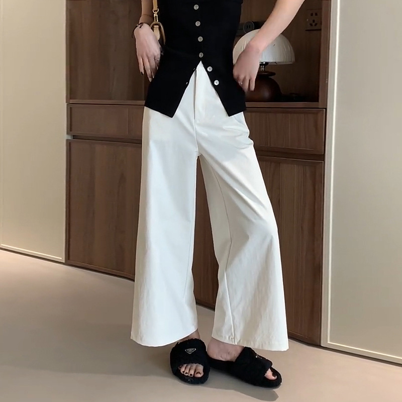 Pantalones anchos de nueve puntos blancos, modelos de primavera y verano para mujer, pantalones de pierna recta casuales de gran tamaño sueltos de cintura alta y holgados de todo fósforo con sentido de la moda