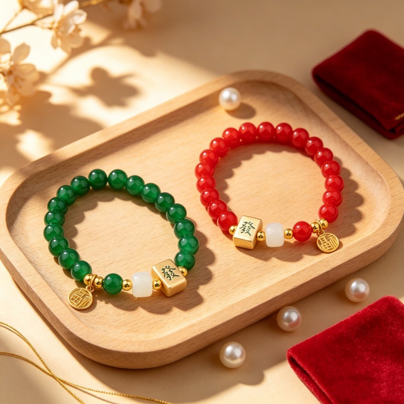 New Chinese-style antique frosted gold hair bracelet, glass bead bracelet with inscriptions, gift, night market stall bracelet