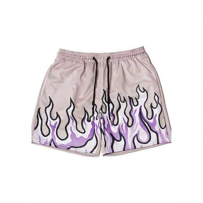 Summer New Men's Basketball Shorts, Casual Sports Shorts, Flame Pattern Printed Running Shorts, Factory Direct Sales