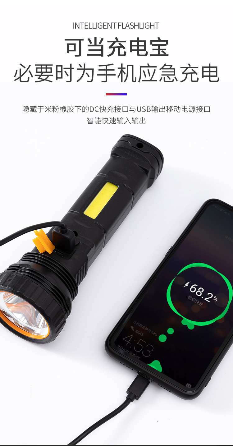 Led Photovoltaic Solar Outdoor Strong Light Flashlight Ultra-Bright Multi-Functional Long-Life Battery Rechargeable Portable