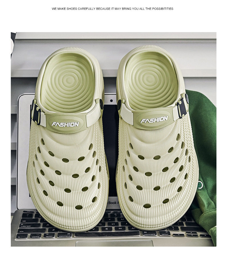 Dép lỗ nam kiểu Crocs mùa hè chống trượt, mũi tròn bảo vệ, đi biển và lái xe — Trắng, màu xanh nhạt, đen chi tiết 19